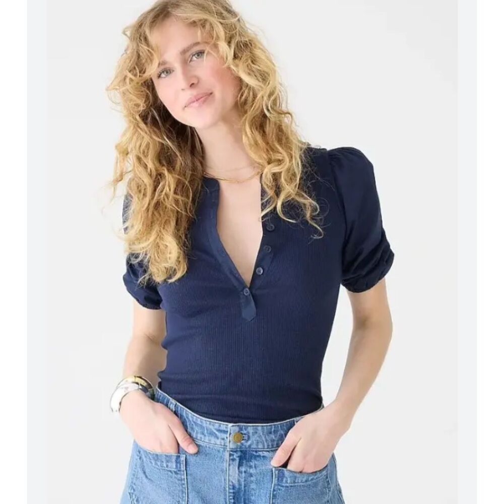 J. Crew Vintage Rib Puff-sleeve Henley Top